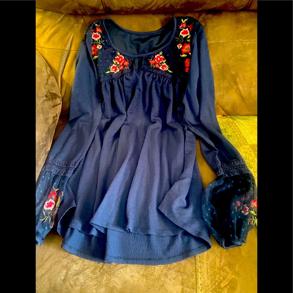 Blue with flowers top